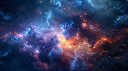 Naklejka premium Swirling nebula clouds fill a vast starry sky