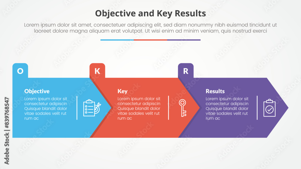 Poster okr objectives and key results framework infographic concept for slide presentation with big arrow r