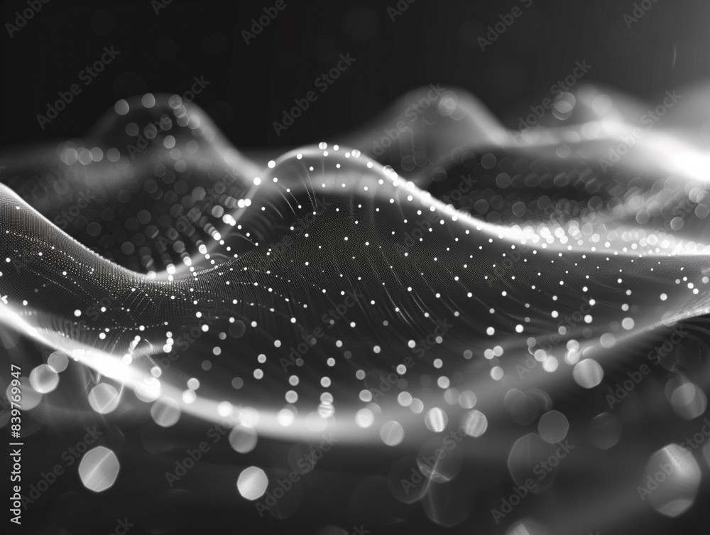 Poster data technology illustration. abstract futuristic background. wave with connecting dots and lines on