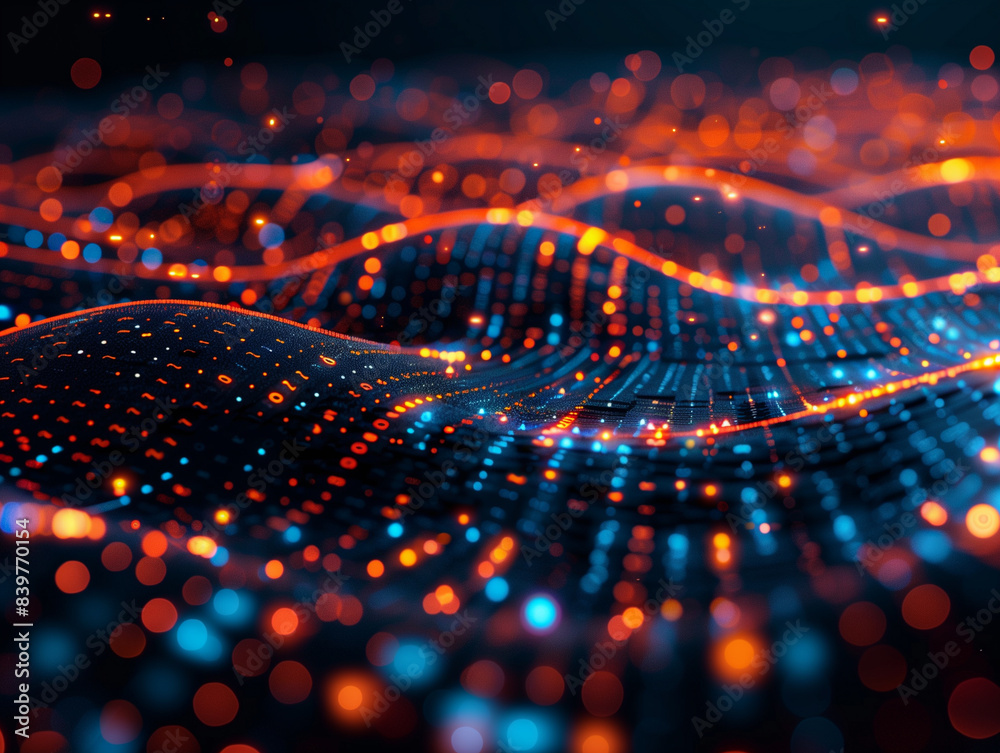 Poster cyber big data flow. blockchain data fields. network line connect stream. concept of ai technology, 