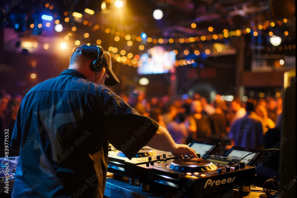 Canvas Prints the intensity of a dj in action at a night club, focusing on their interaction with the music and th