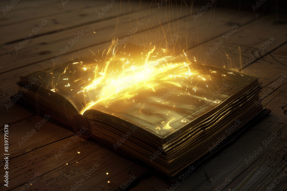 Canvas Prints the forbidden book open to a page that seems to glow with an otherworldly light, suggesting a portal