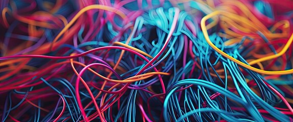 A vibrant tangle of technology wires, bursting with colorful connections and energy 🌈⚡ Bring dynamic innovation to your space with this electrifying display!
