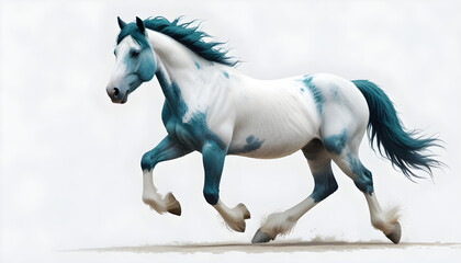 Piebald horse gallops on white background 4