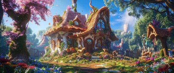 Escape to a magical landscape where a charming house awaits 🏡🌄 Let your dreams take flight in this enchanting setting!