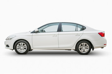 Naklejka premium Passenger car isolated on a white background, with clipping path. Full Depth of field. Focus stacking, side view. White background