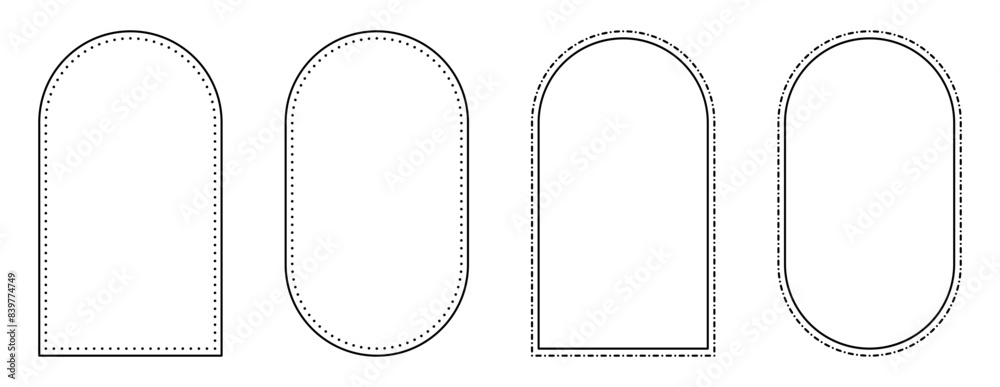 Wall mural modern arched frame set isolated on a transparent background - simple black vector frames in vertica