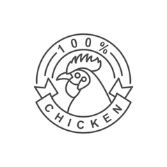 100 percent chicken, rooster label icon flat style isolated on white background. Vector illustration