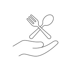 Fork and spoon on hand icon flat style isolated on white background. Vector illustration