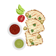 Vector illustration logo clip art quesadillas with salsa and guacamole