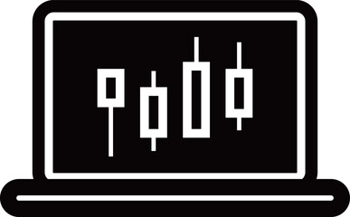 ノートパソコン画面に表示されているFXチャートの黒のシルエットアイコン