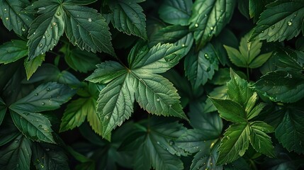 Detailed Macro Closeup of a Lush Tree Leaves in Natural Environment