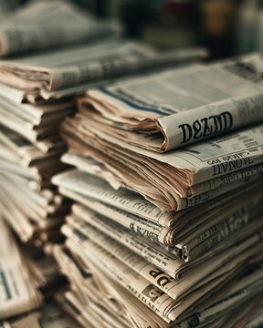 Pile of Newspapers with Recession Headline Depicting Economic Crisis
