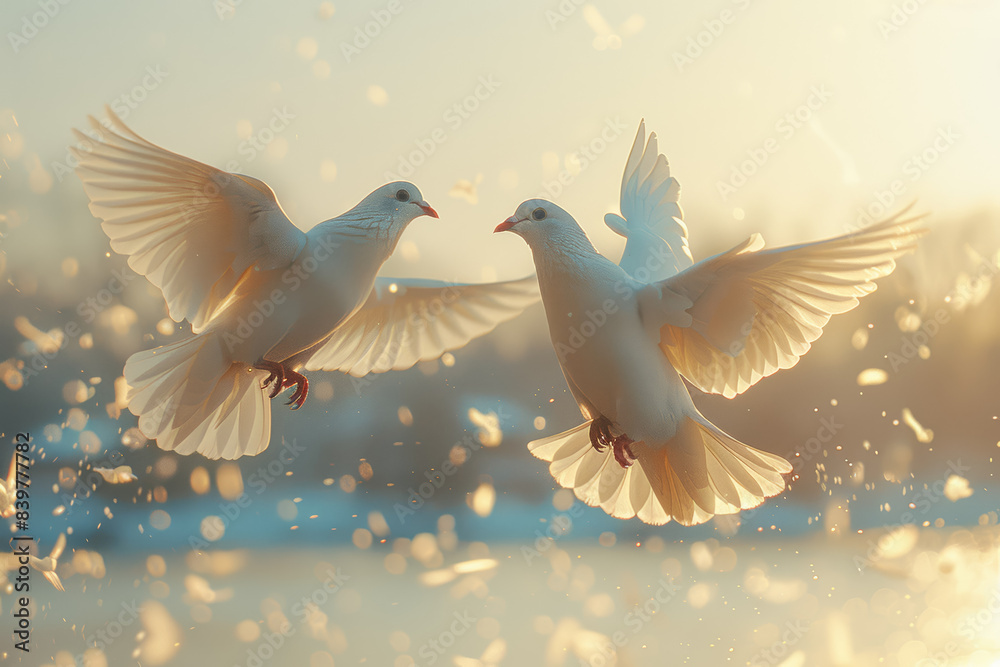 Canvas Prints a couple releasing doves into the sky. concept of peace and new beginnings. generative ai.