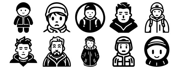 Winter Snowboarder silhouettes set, pack of vector silhouette design, isolated background