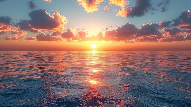 Sunset Over a Tranquil Bay: Capture the serene beauty of a sunset over a tranquil bay, with the warm, golden hues of the setting sun reflecting off the calm waters and contrasting with the deep blue