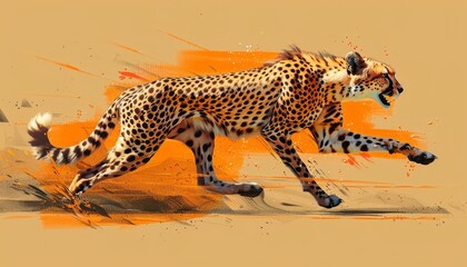 Cheetah sprint flat design side view race cartoon drawing Tetradic color scheme