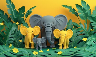 Elephant family flat design front view jungle animation vivid