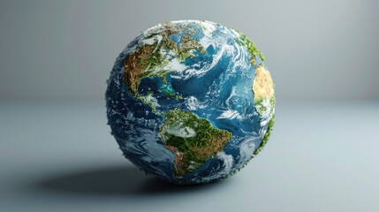 Fototapeta premium 3D anime-style view of Earth's climate zones changing, smooth white gradient background, minimalist design, studio lighting, copy space