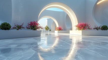 A minimalist composition featuring the archway with a sparse arrangement of flowers, emphasizing the elegance and simplicity of the design. shiny, Minimal and Simple,