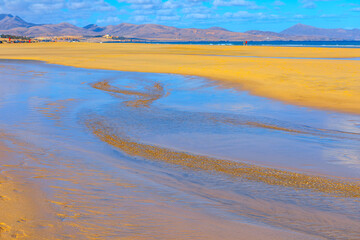 Costa Calma in Fuerteventura Canary Islands. Low tide at Atlantic Ocean