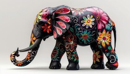 Elephant parade flat design side view festival water color black and white