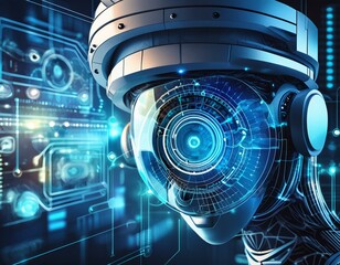 cctv security camera system with motion detection and face recognition surveillance technology concept