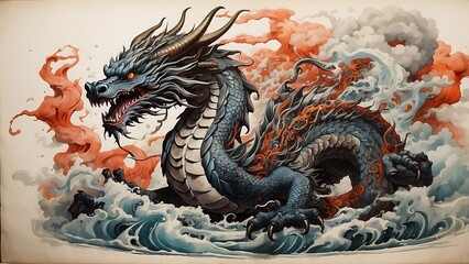 Fototapeta premium chinese dragon art ink style