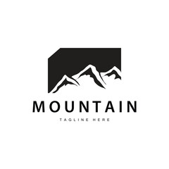 Mountain Logo, Mountain Adventure with Silhouette Model in Simple Modern Style Vector Design for Company and Product Brand
