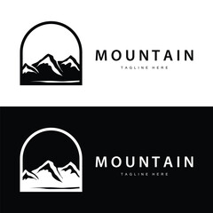 Mountain Logo, Mountain Adventure with Silhouette Model in Simple Modern Style Vector Design for Company and Product Brand