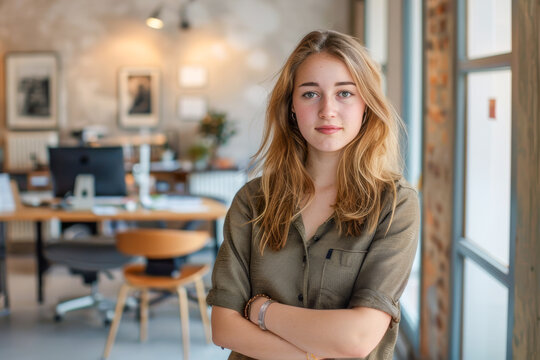 Young Female Entrepreneur Posing in Modern Office