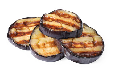 Slices of tasty grilled eggplant isolated on white