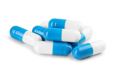 Pile of antibiotic pills isolated on white