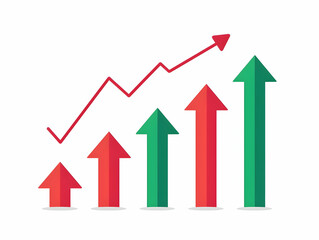 Growth chart illustration with red and green upward arrow highlighting business success, financial progress, and positive trend.