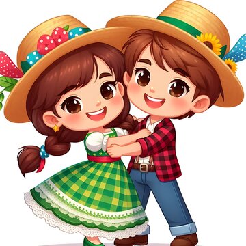 Casal feliz caipira de festa junina	