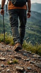 Hiking in mountainous terrain.