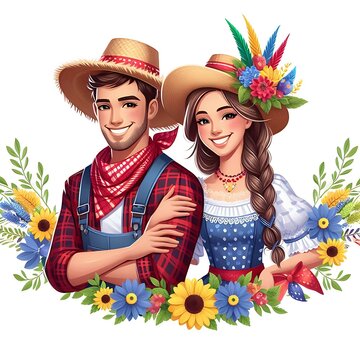 Casal feliz caipira de festa junina