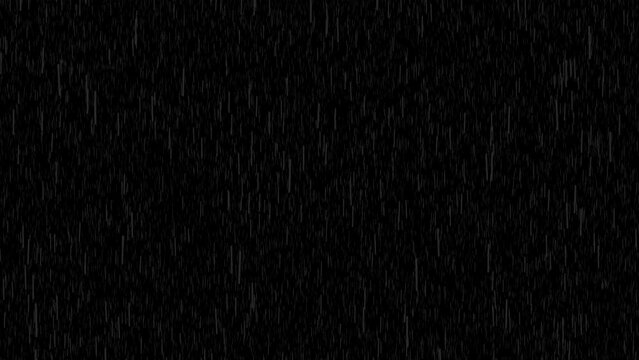 Falling raindrops footage on dark black background, black background video with raindrops falling, 
4K heavy rain stormy summer day Animation Background. Falling Heavy Rain Overlay Loop Background