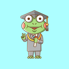 Cute frog graduation animal kawaii chibi character mascot illustration outline style design