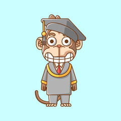 Cute monkey graduation animal kawaii chibi character mascot illustration outline style design