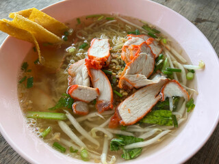 noodles with red pork and soup
