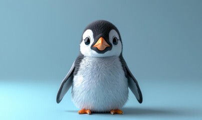 Fototapeta premium Penguin chick flat design front view snow animation vivid