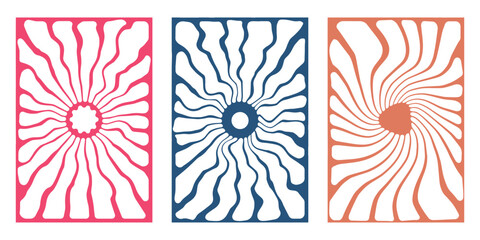 Groovy hippie 70s backgrounds. Waves, swirl, twirl pattern. Twisted and distorted vector texture in trendy retro psychedelic style. abstract wave lines