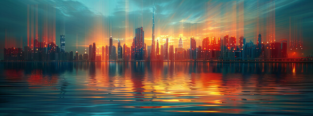 Obraz premium Motion blur photo of real gdp index chart uae- dubai city 5th place generative ai