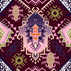 Indian rug tribal ornament pattern. Aztec towel, yoga mat. Vector Henna tattoo style. Can be used for textile, greeting card, coloring book, phone case print.