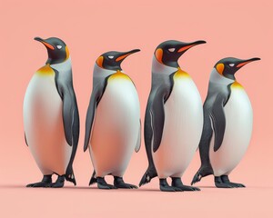 Obraz premium Penguin waddle flat design side view group animation Complementary Color Scheme