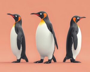Obraz premium Penguin waddle flat design side view group animation Complementary Color Scheme