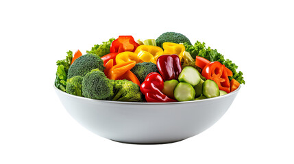 A vibrant bowl of fresh vegetables, including broccoli, bell pepper, zucchini, and lettuce, perfect for a healthy diet and meal preparation.