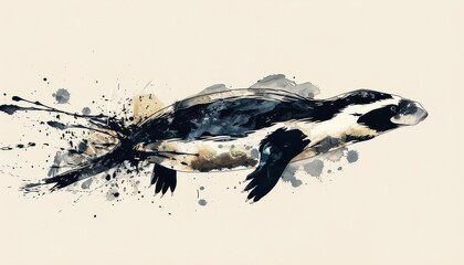 Obraz premium Platypus diving flat design side view water water color black and white