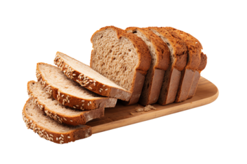 Sliced multigrain bread on a wooden cutting board. Perfect for breakfast, sandwiches, and toasts. Freshly baked and healthful.